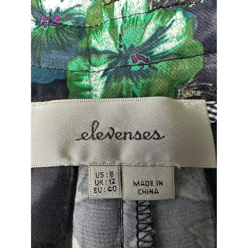 Anthropologie Elevenses Floral Wide Leg Satin Pants 8 Black Green Boho Chic - Picture 3 of 11